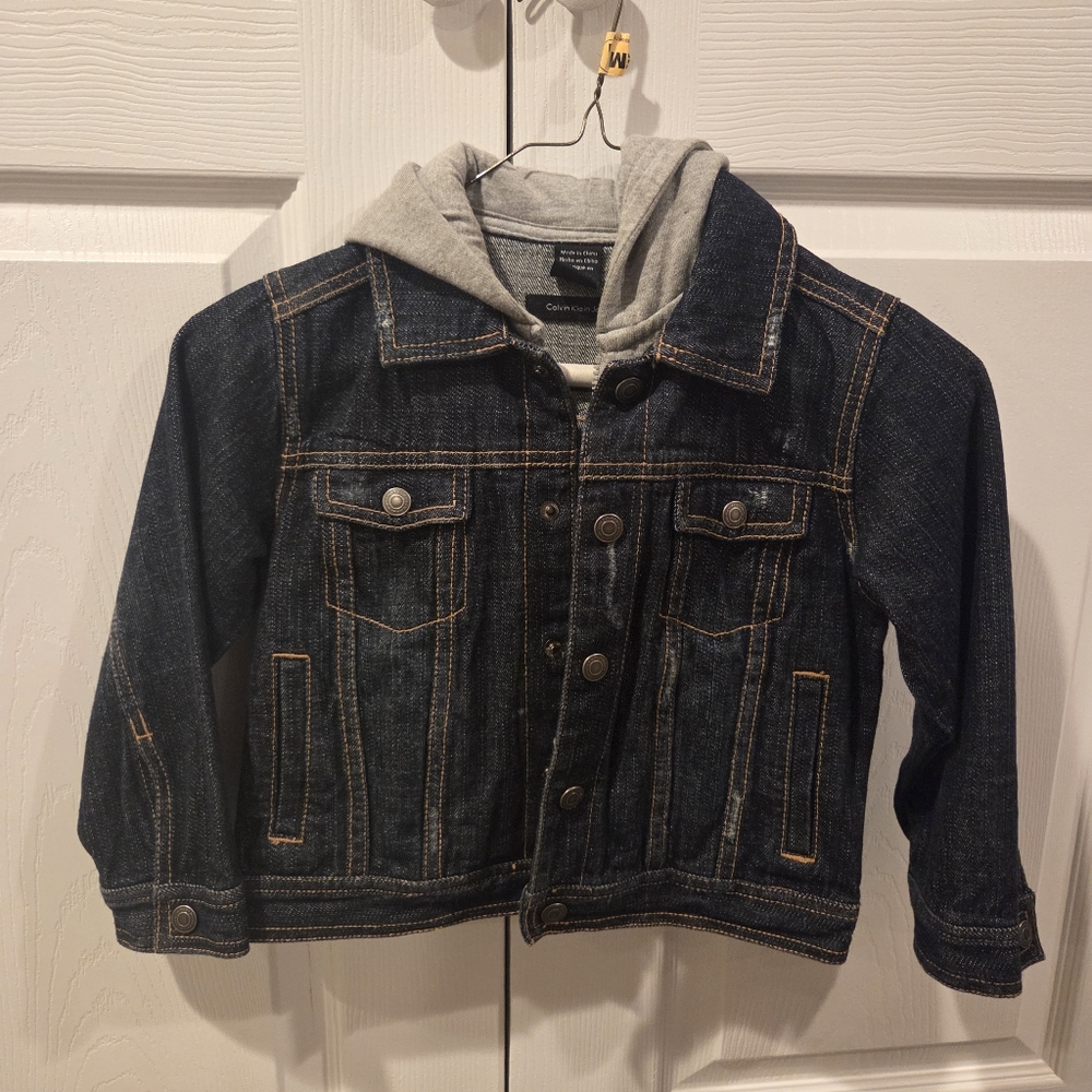 Dark Denim Jacket with Gray Hood